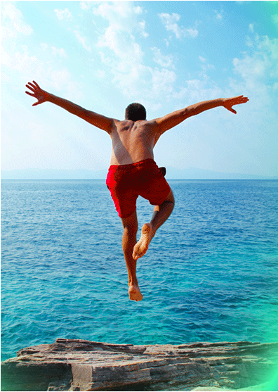 Man jumping into the sea